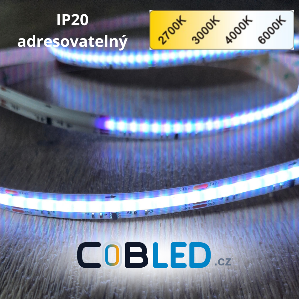 COBLED adresovatelný, barva teplá-studená bílá (2600-6500K), WS2811, 24V (napětí DC), IP20